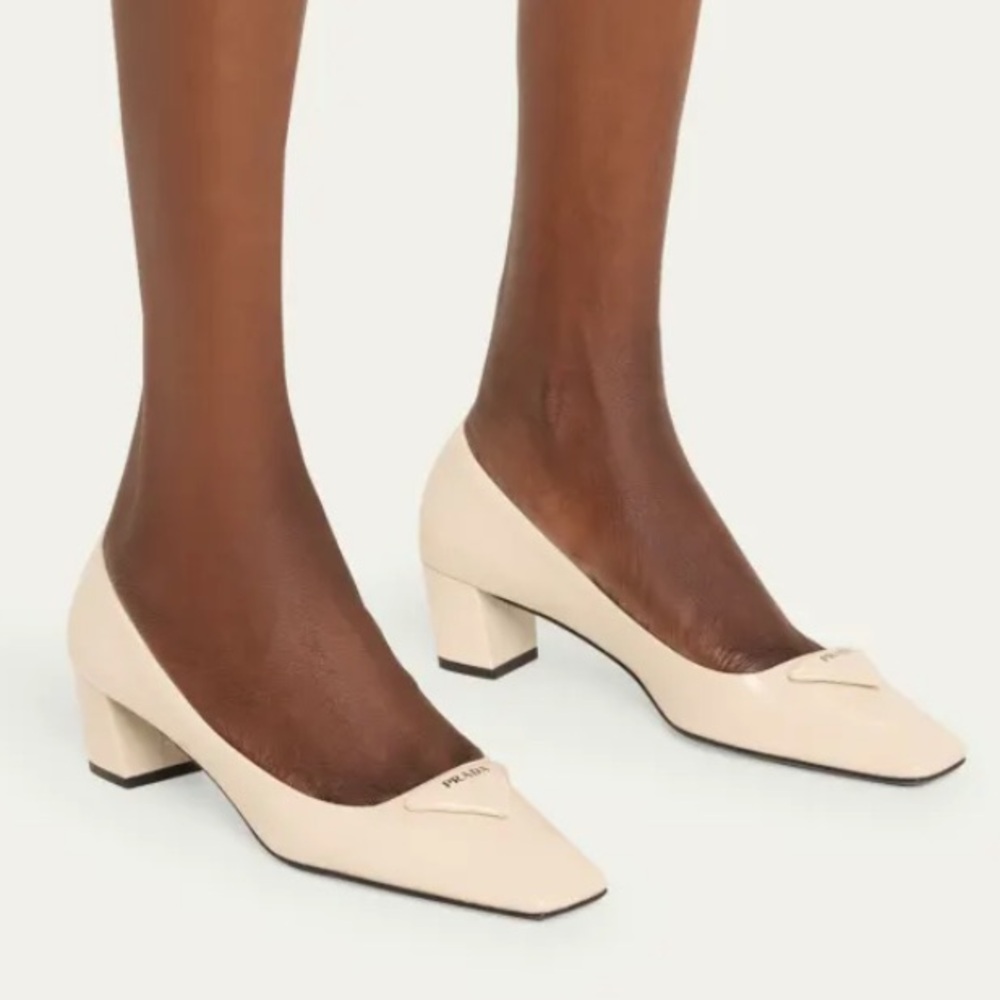 Prada Vernice Calfskin Square-Toe Ballerina Pumps